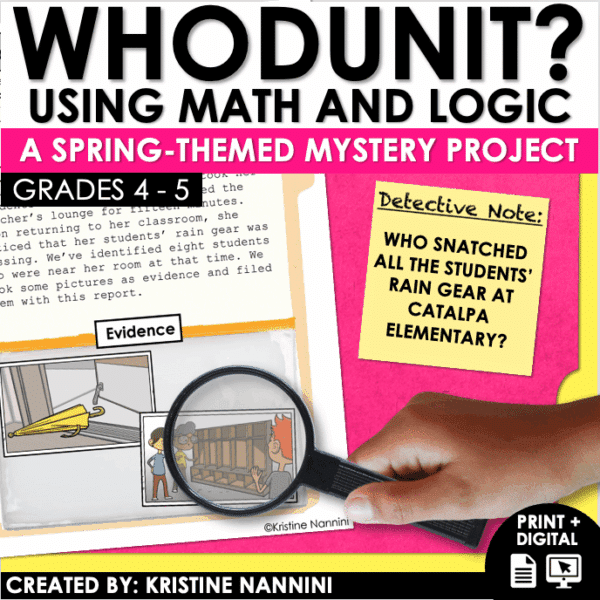 Whodunit math and logic spring-themed mystery project
